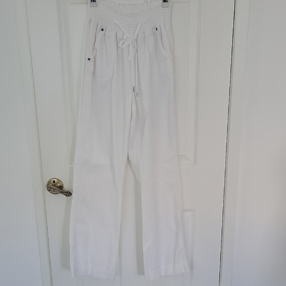 White Drawstring Wide-Leg Pants
